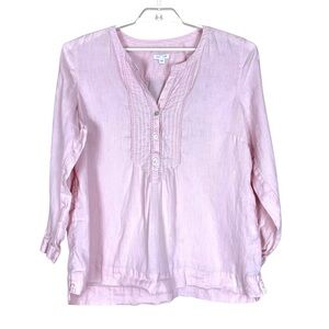 J Jill Love Linen Light Pink Pintuck 100% Linen Long Sleeve Blouse Size Large